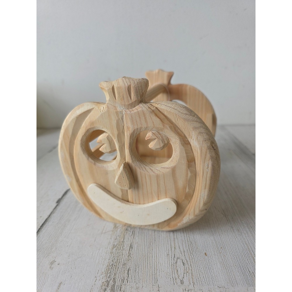Wooden vintage pumpkin basket shabby chic Halloween decor container